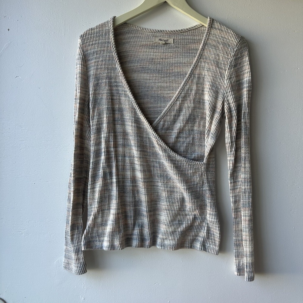 Madewell Ballet Ribbed Wrap Top Sz M Long Sleeve Stretch Balletcore Casual
